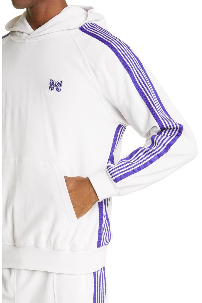 Butterfly Embroidered Velour Track Hoodie, Alternate, color, WHITE