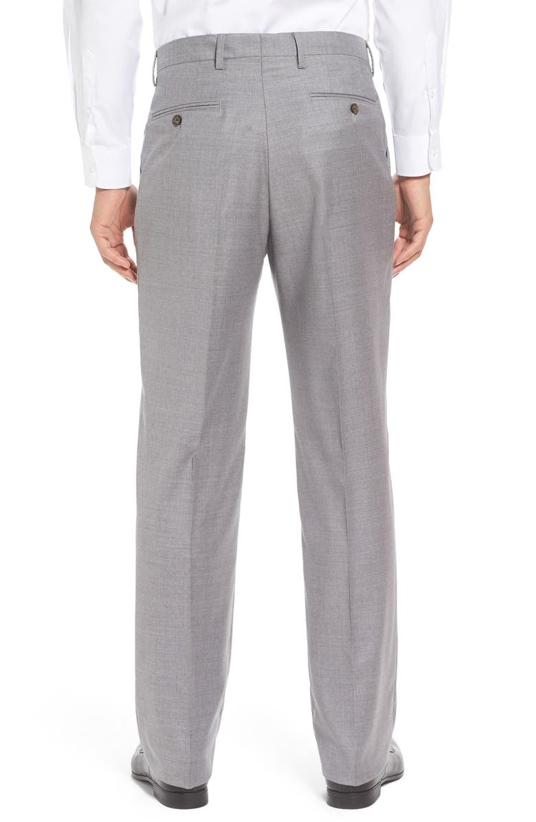 Berle Flat Front Solid Super 130s Wool Gabardine Trousers, Alternate, color, Light Grey