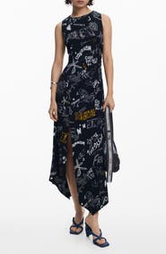 Desigual Slogan Print Asymmetric Hem Dress