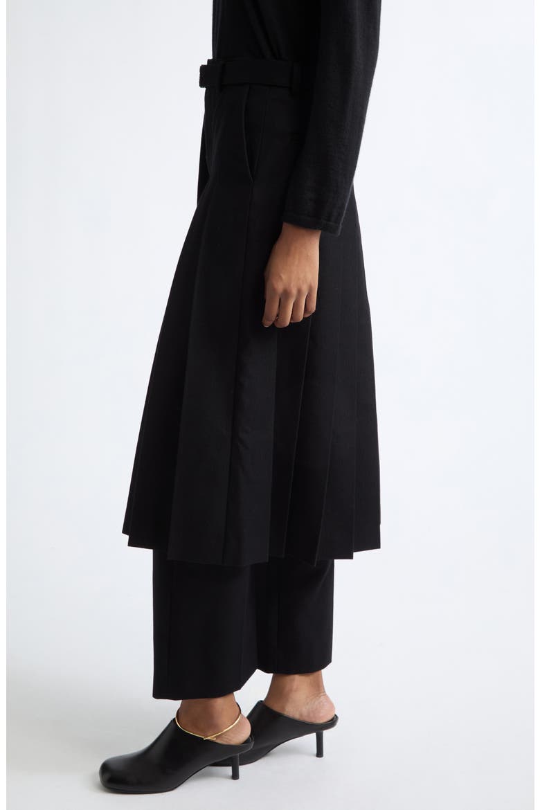 Pleated Overlay Wool Flannel Wide Leg Pants, Alternate, color, BLACK