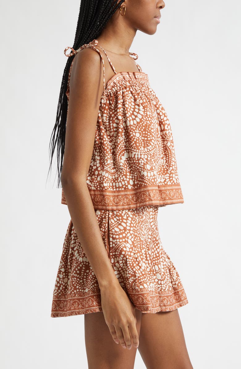 Ramy Brook Scarlett Print Cotton Tie Shoulder Top, Alternate, color, Coffee Dot