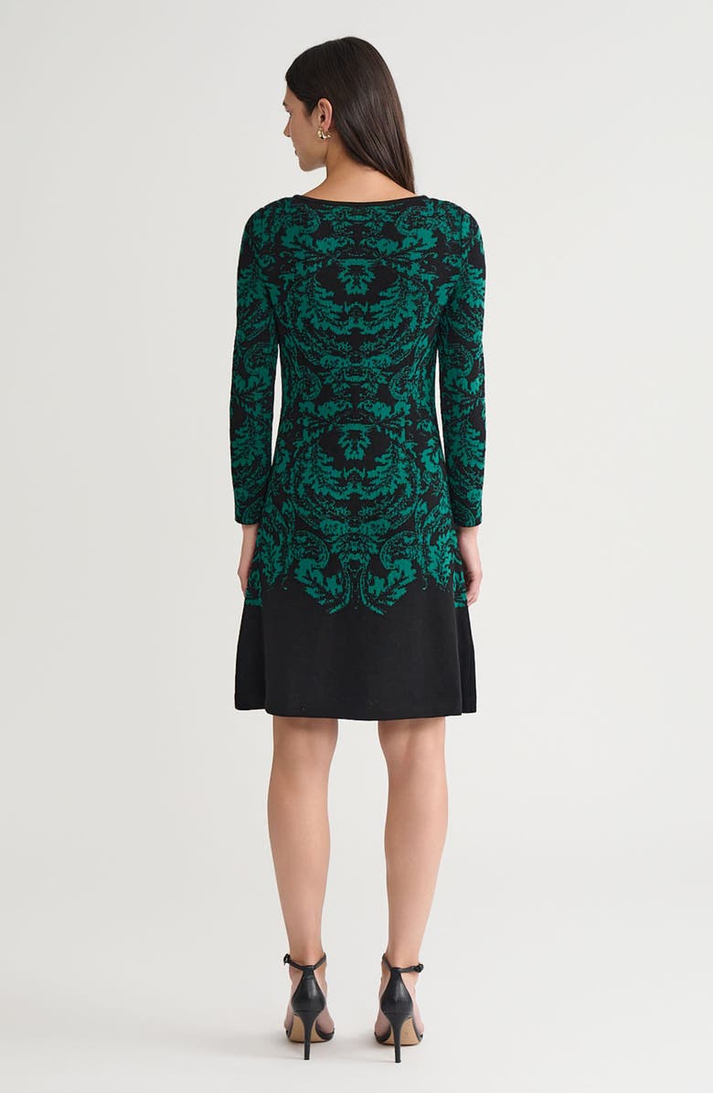 Ming Wang A-Line Filigree Jacquard Soft Knit Dress, Alternate, color, Everest/Black