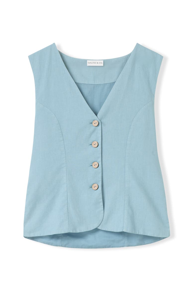 Linen Blend Tailored Waistcoat, Alternate, color, Chalk Blue