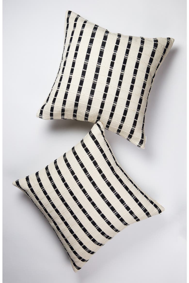 Santiago Black and Natural White Grid Handwoven Cotton Square Throw Pillow, Alternate, color, Multi