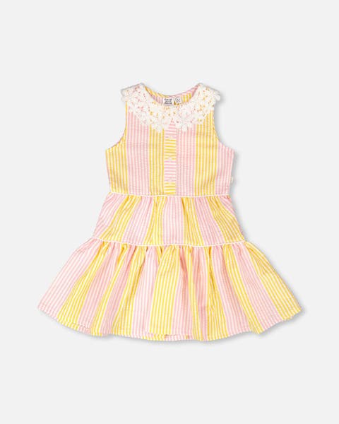 Sleeveless Crochet Peter Pan Collar Stripes Dress (Toddler, Little Kid & Big Kid)