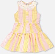 Deux par Deux Sleeveless Crochet Peter Pan Collar Stripes Dress