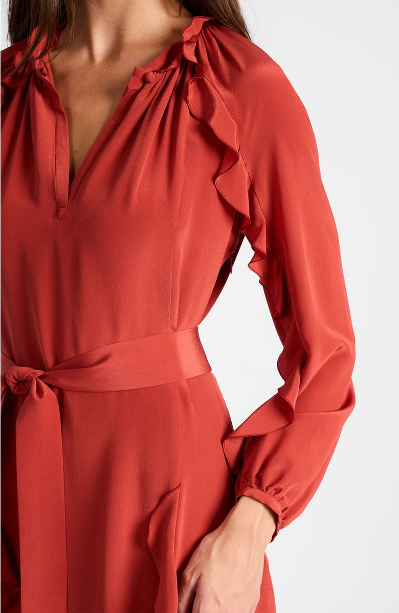 Santorelli Jayda Silk Long Sleeve Ruffle Dress, Alternate, color, Rust