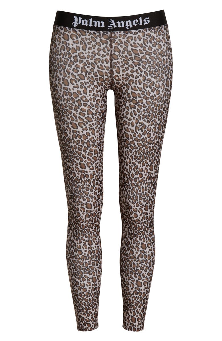 Palm Angels Leopard Logo Crop Leggings, Alternate, color, Brown White