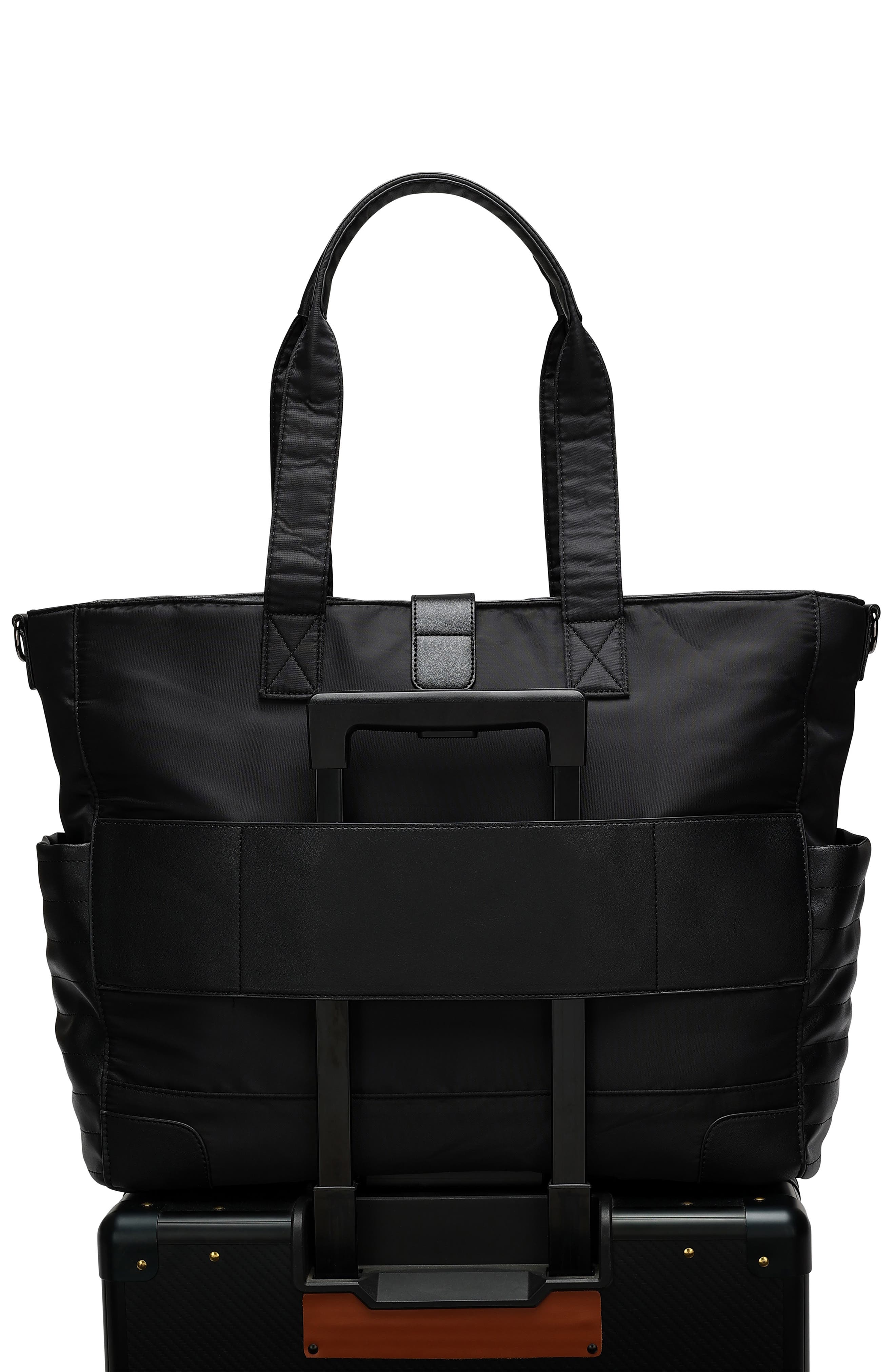 ELLE Voyage 25L Twill and Vegan Leather Weekender Duffel Bag, Alternate, color, Black