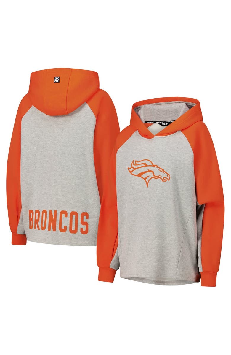 DKNY SPORT Women's DKNY Sport Gray/Orange Denver Broncos Joy Cropped Raglan Pullover Hoodie, Main, color, Gray