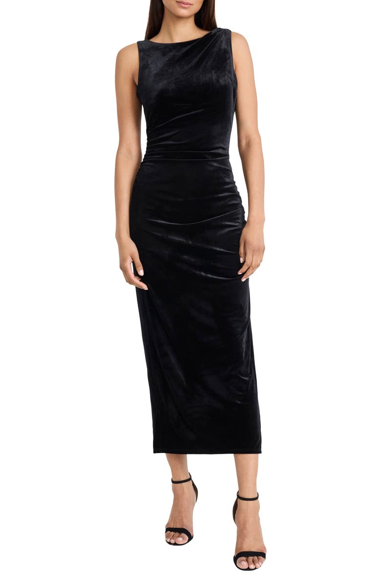 DONNA MORGAN FOR MAGGY Sleeveless Side Slit Velvet Midi Dress, Main, color, Black
