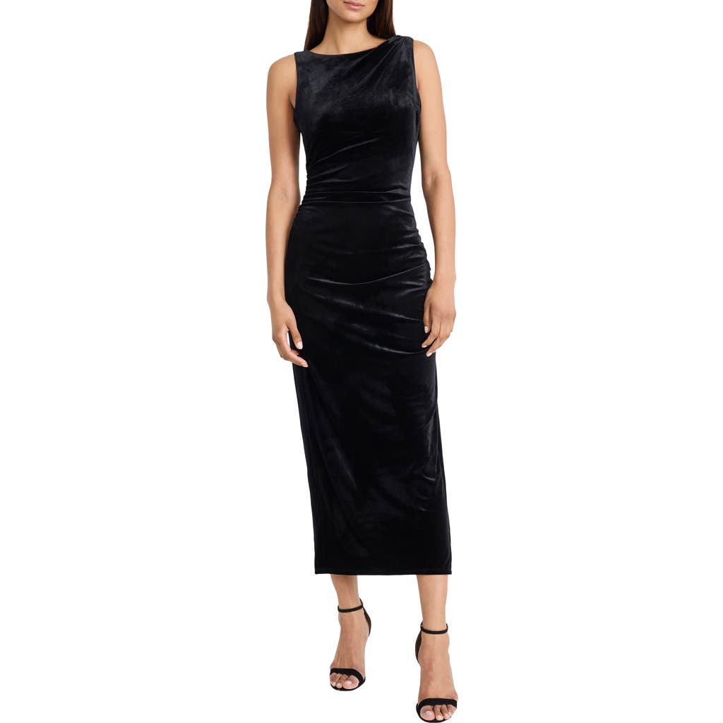 Donna Morgan For Maggy Sleeveless Side Slit Velvet Midi Dress In Black
