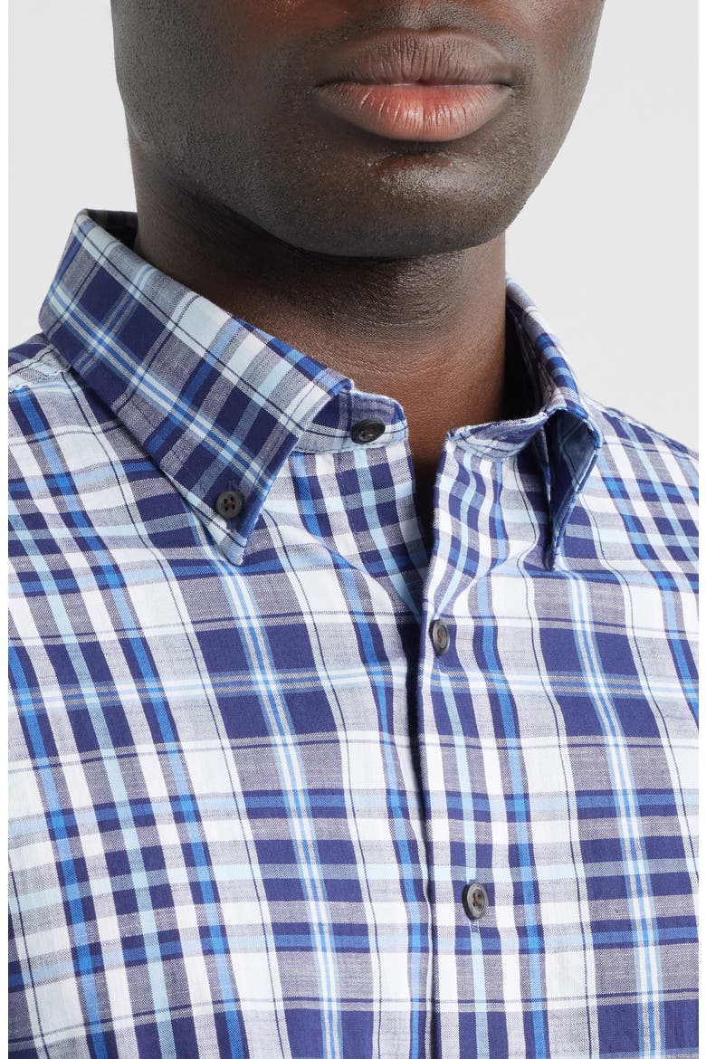 Brentford Plaid Button-Down Shirt, Alternate, color, NAVY