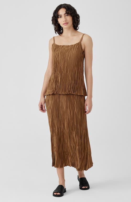 Eileen Fisher Pleated Silk Midi Skirt In Bronze