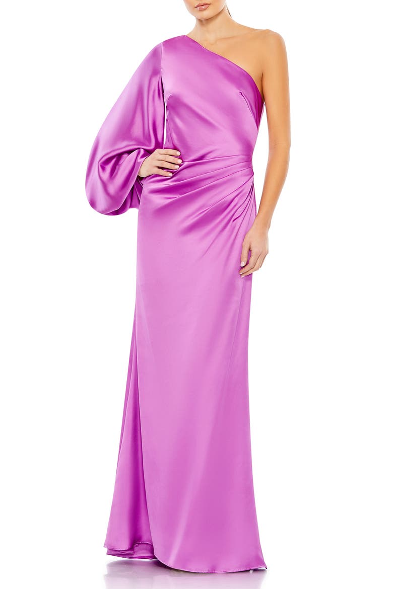 One-Shoulder Trumpet Gown, Main, color, ORCHID