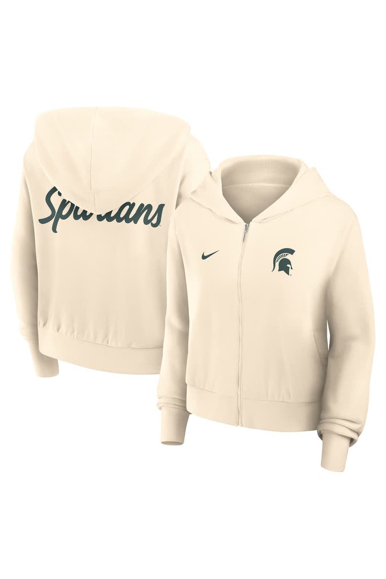Women's Nike Cream Michigan State Spartans Cropped Chill Full-Zip Hoodie, Alternate, color, Cream