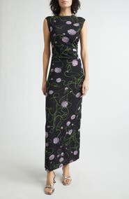 Stella McCartney Twisted Floral Mesh Body-Con Midi Dress