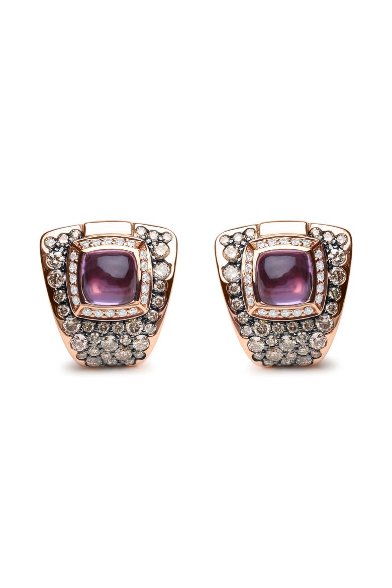 18K Gold 1 1/2 Cttw Diamond & Amethyst Gemstone Geometrical Stud Earrings, Main, color, Pink