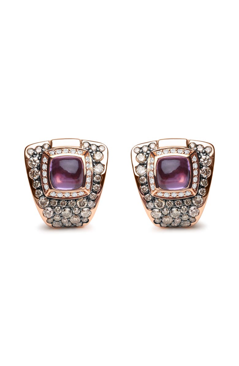 Haus of Brilliance 18K Gold 1 1/2 Cttw Diamond & Amethyst Gemstone Geometrical Stud Earrings, Main, color, Pink