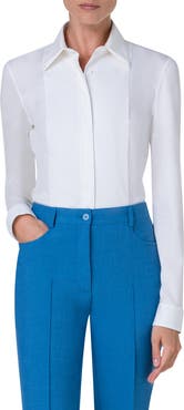 Akris punto Double Collar Stretch Cotton Button-Up Shirt