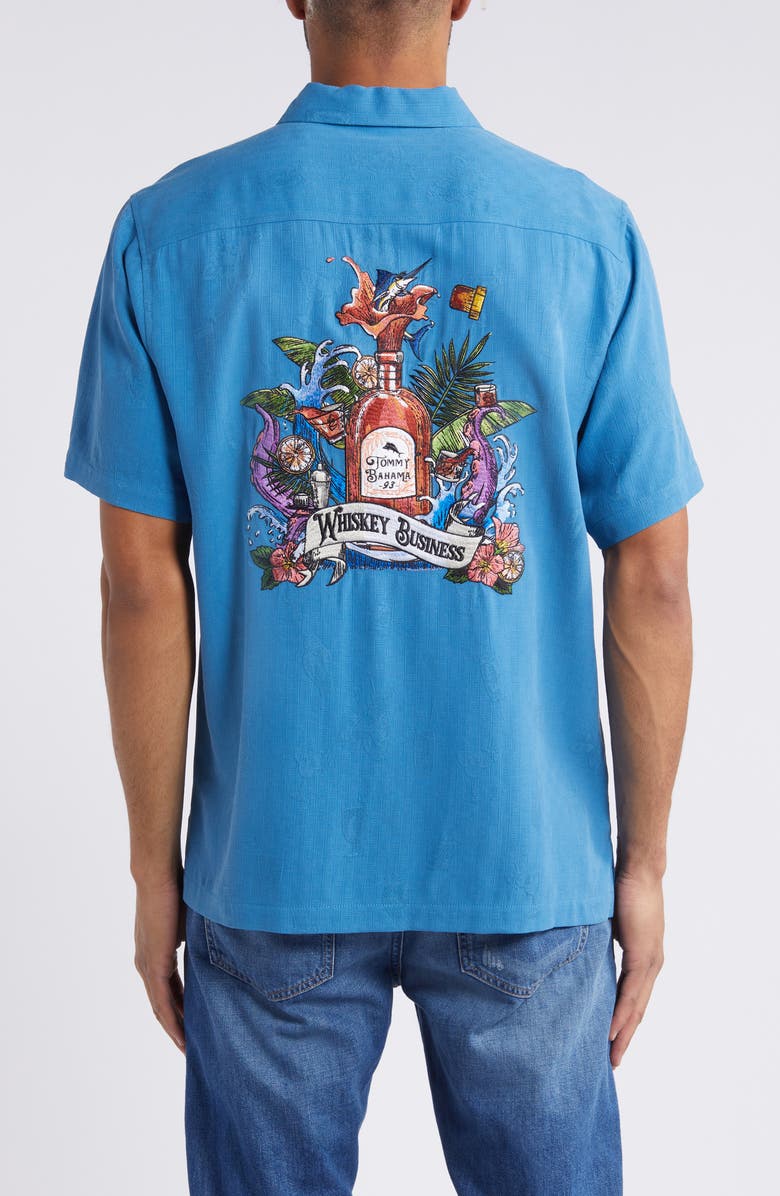 Tommy Bahama Whiskey Business Short Sleeve Silk Jacquard Button-Up Shirt, Alternate, color, 