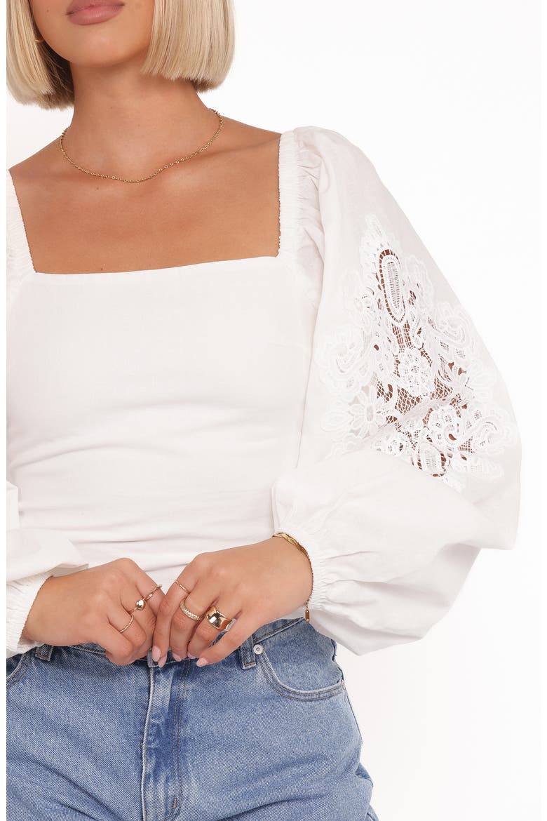 Angelica Lace Inset Long Sleeve Top, Alternate, color, WHITE