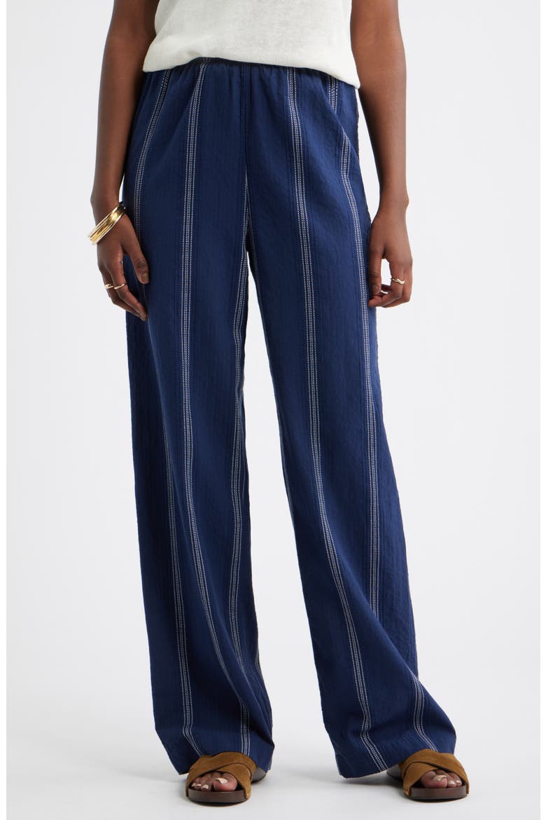 Cotton Blend Dobby Pull-On Pants, Main, color, NAVY- IVORY STRIPE