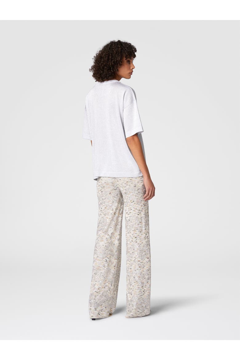 Oversized Crewneck Sweater In Lamé Viscose With Whetstone Sleeves, Alternate, color, Silver