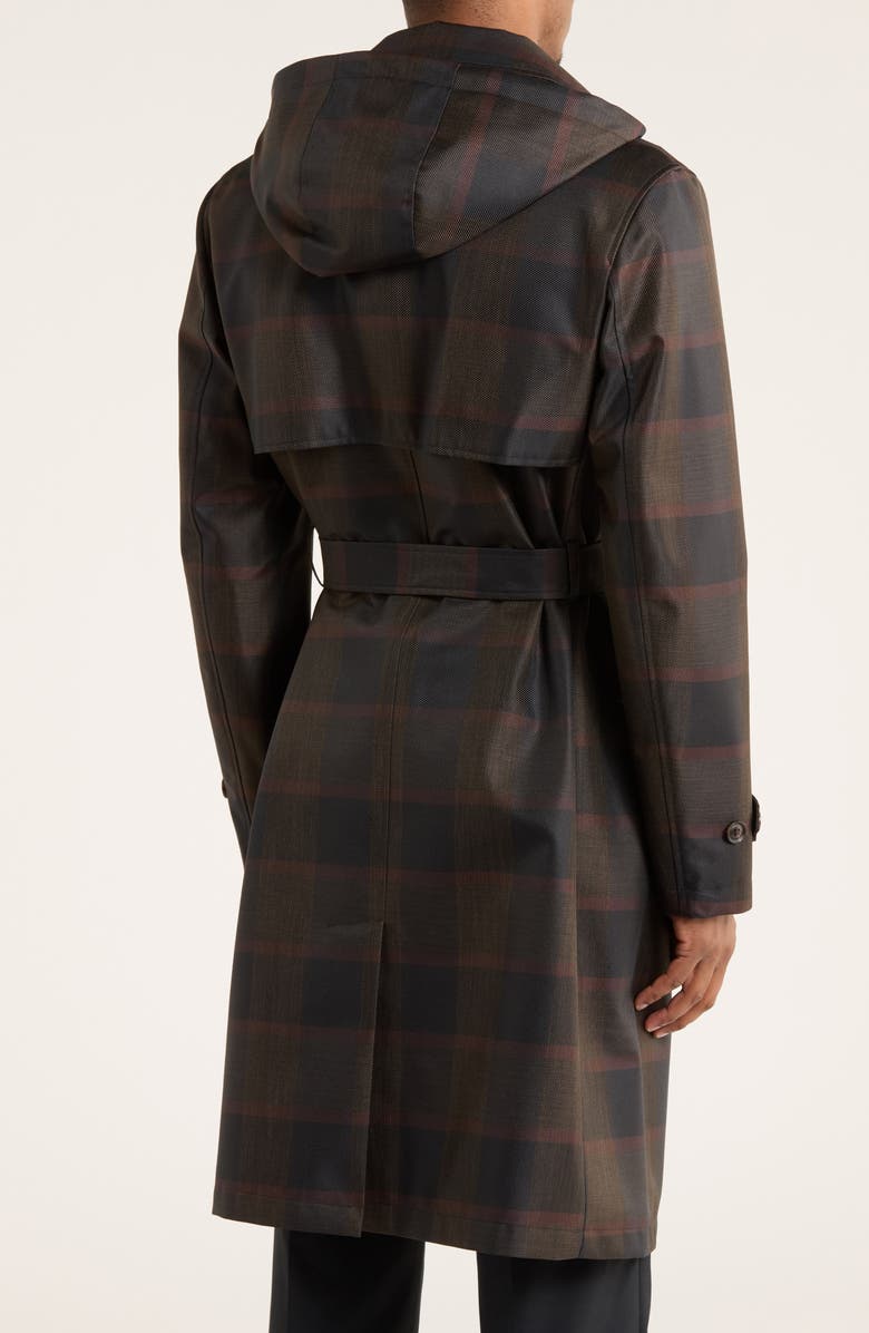 Ted by Ted Baker Plaid Rain Trench Coat, Alternate, color, Navy/ Olive