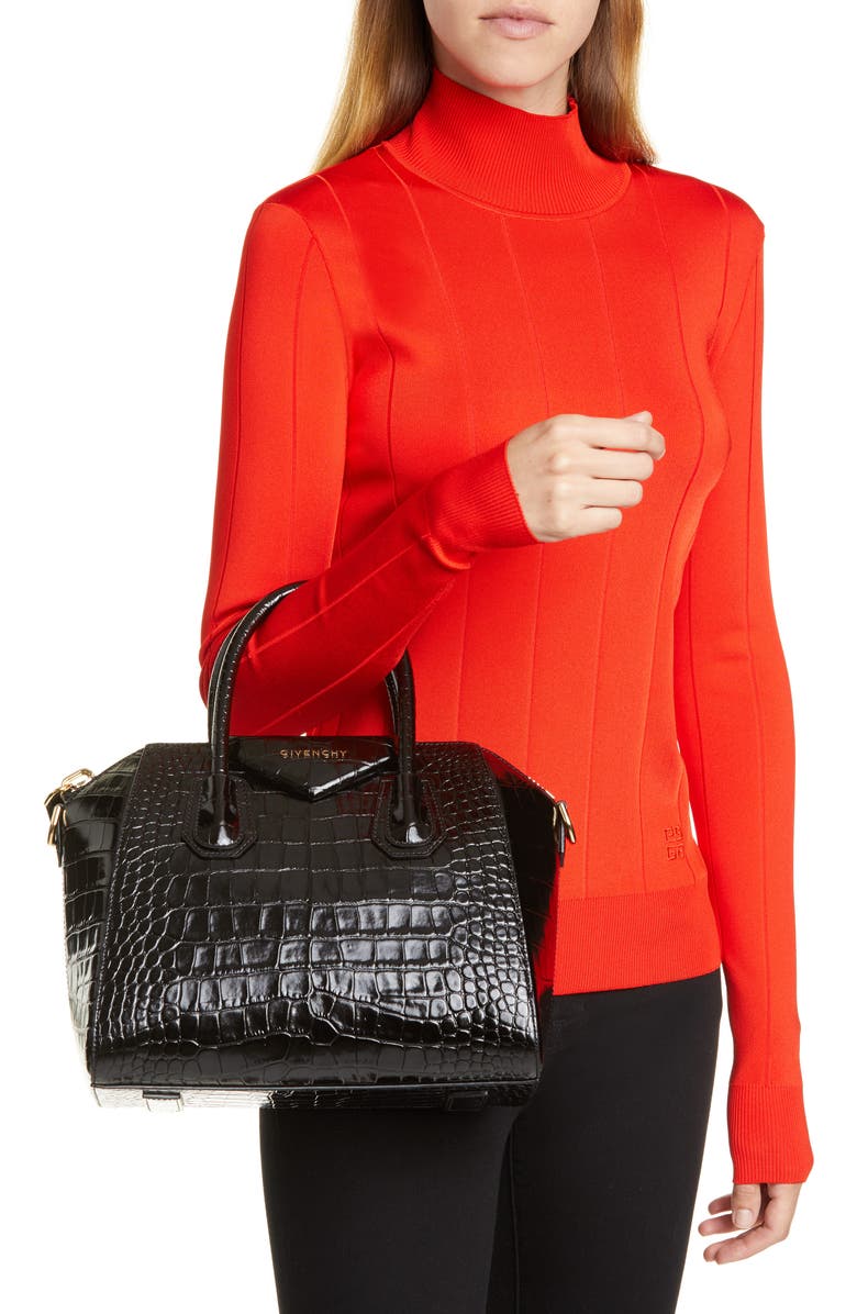 Givenchy Small Antigona Croc Embossed Calfskin Satchel, Alternate, color,