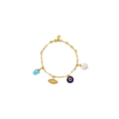 Ottoman Hands Cornicello Evil Eye Charm Bracelet In Gold