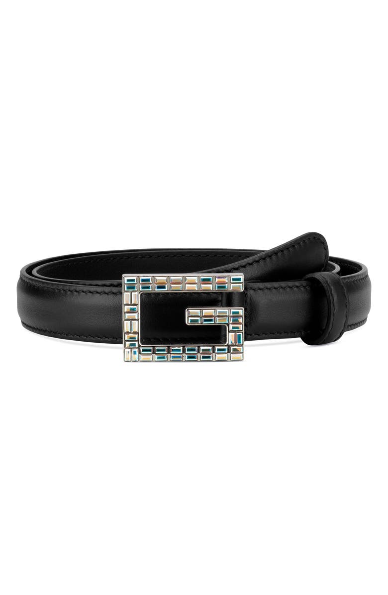 Gucci Madelyn Crystal Logo Buckle Leather Belt, Main, color, 