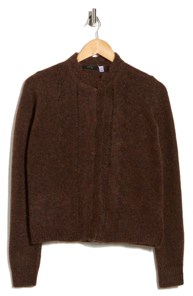 RDI Cable Knit Cardigan, Alternate, color, Brown Melange