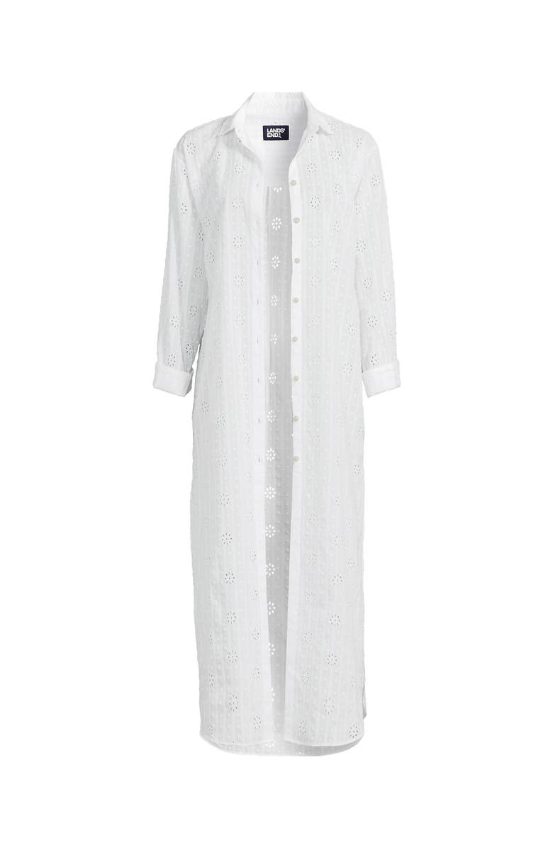 Lands' End Eyelet Button Down Maxi Cover-up Dress, Alternate, color, White