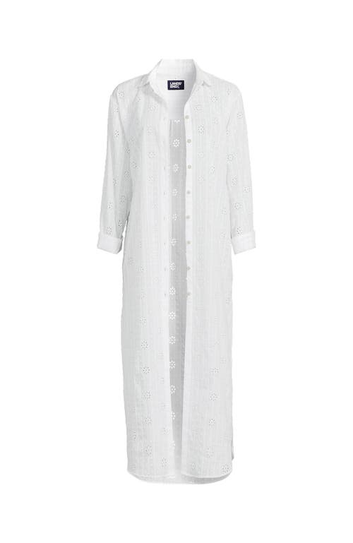 LANDS' END LANDS' END PLUS SIZE EYELET BUTTON DOWN MAXI COVER-UP DRESS