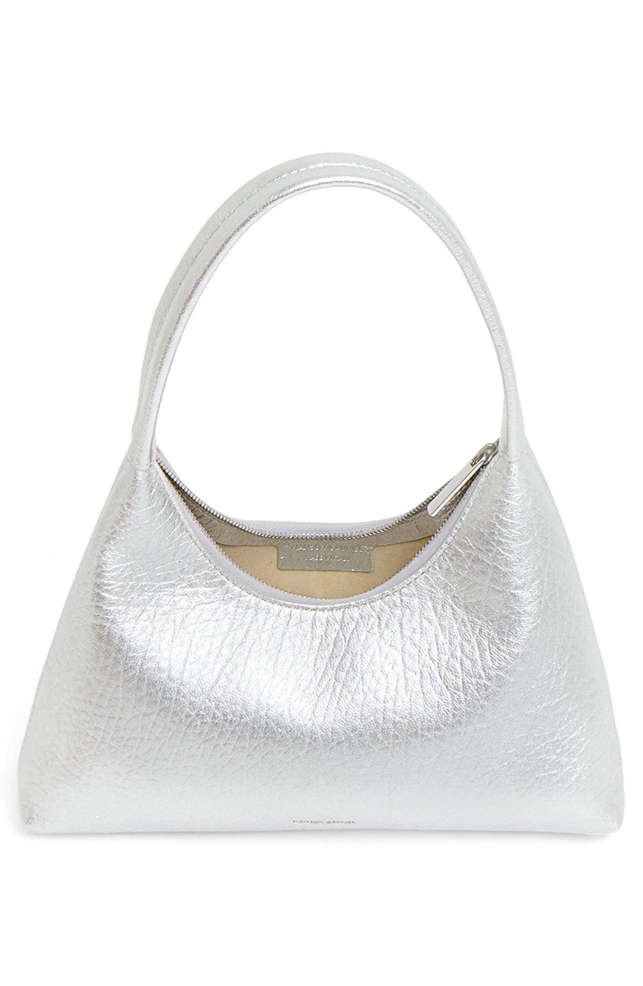 Mansur Gavriel Mini Candy Metallic Leather Shoulder Bag, Alternate, color, Silver