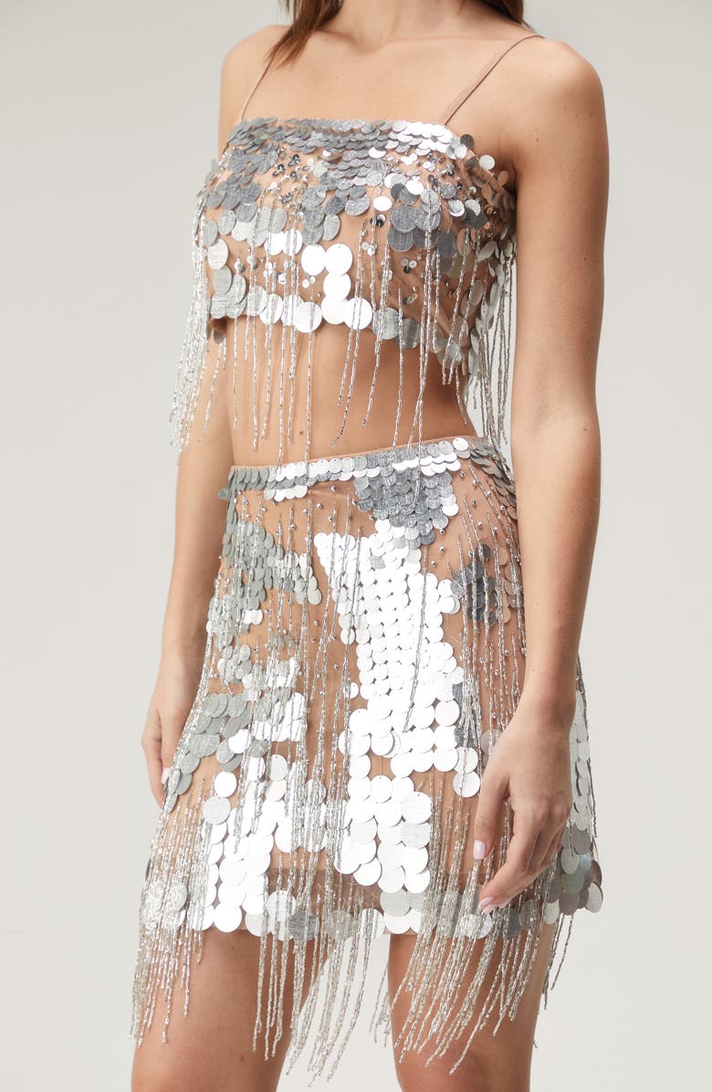 NASTY GAL Paillette Beaded Fringe Crop Top, Alternate, color, 