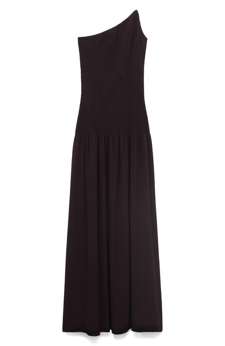 Asymmetric Smocked One-Shoulder Midi Dress