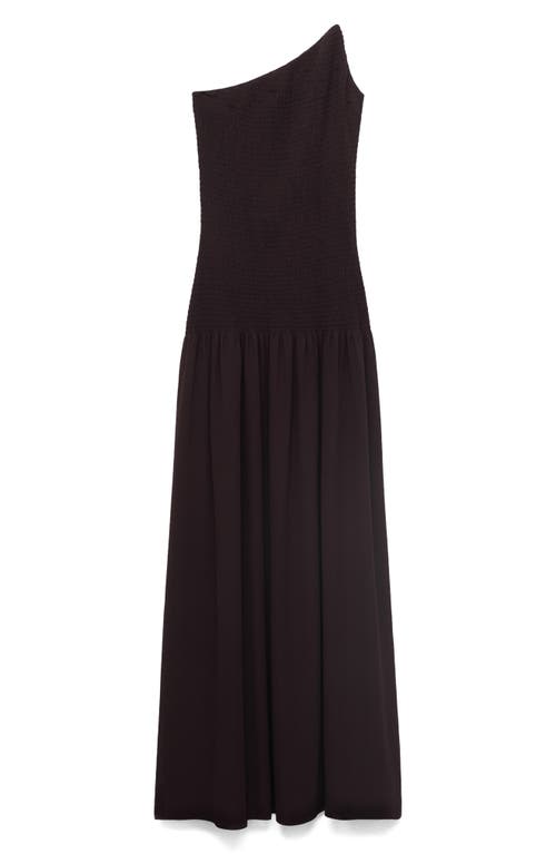Mango Asymmetric Smocked One-shoulder Midi Dress In Brown