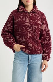 24Colours Floral Faux Shearling Half Zip Pullover