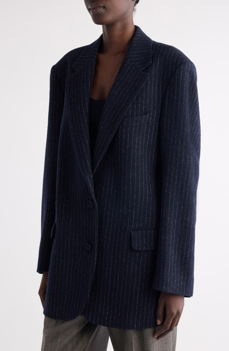 Dries Van Noten Birdy Pinstripe Wool Blend Blazer, Alternate, color, Navy