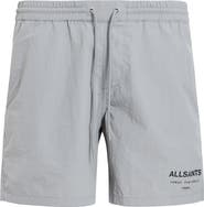 AllSaints Underground Logo Print Swim Trunks