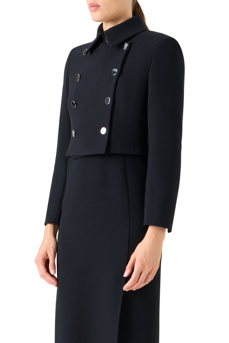 Hevan Double Breasted Wool Crepe Jacket, Alternate, color, BLACK