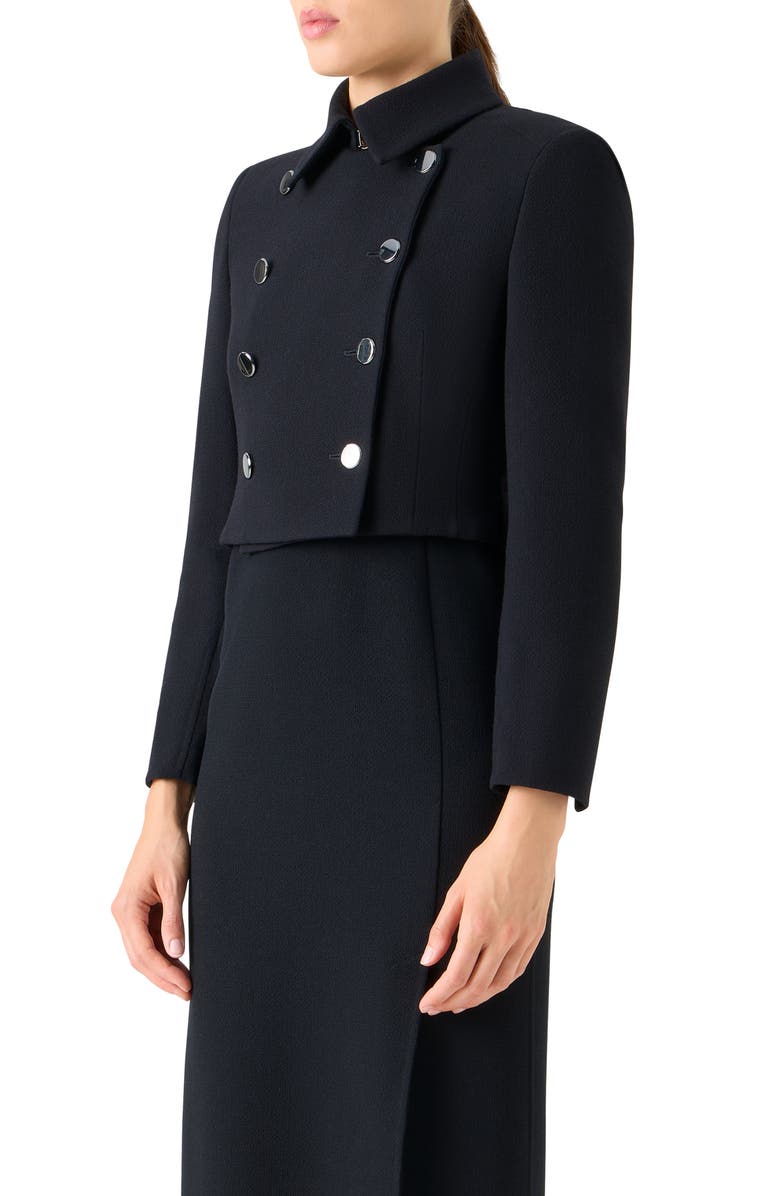 Akris Hevan Double Breasted Wool Crepe Jacket, Alternate, color, Black