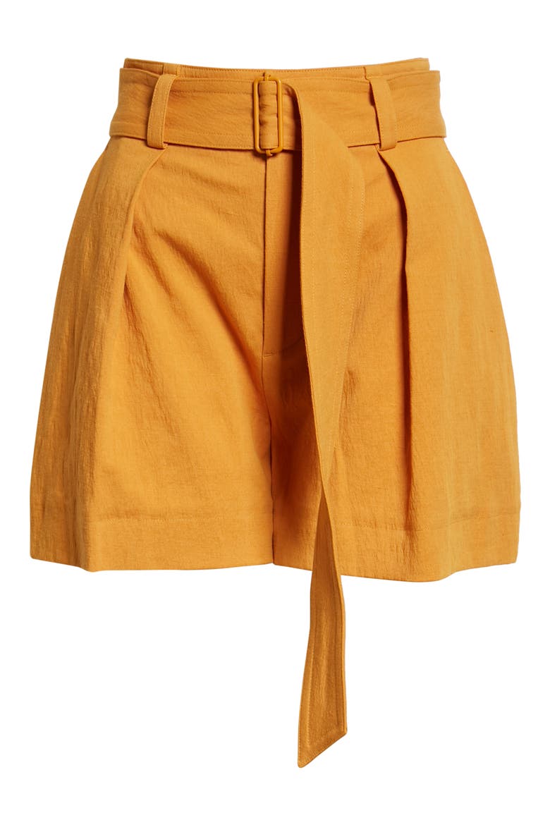 Belted Cotton & Linen Twill Shorts, Alternate, color, BURNT ORANGE