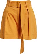 Vince Belted Cotton & Linen Twill Shorts