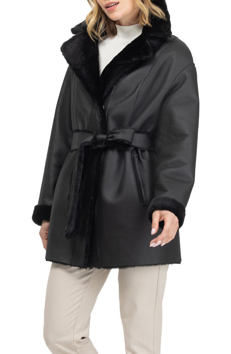 GORSKI Merino Shearling Lamb Stroller, Belt, Alternate, color, Black