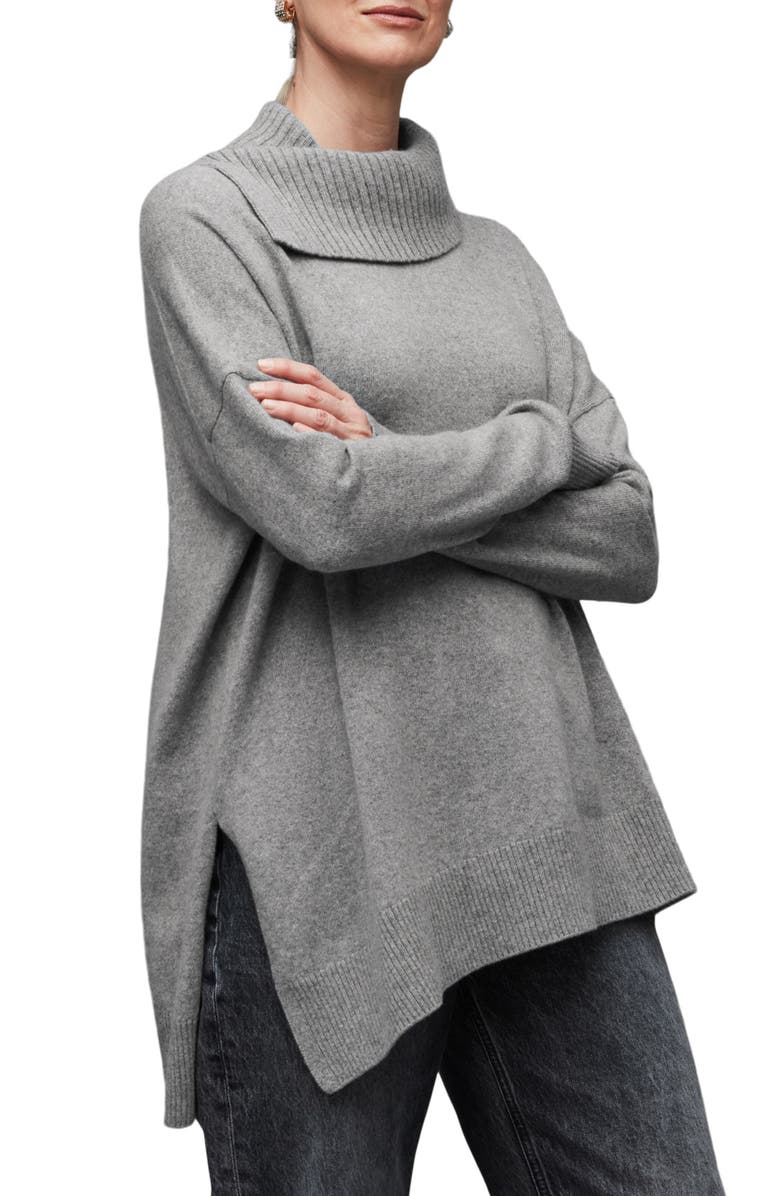 AllSaints Whitby Cashere & Wool Asymmetric Turtleneck Sweater, Alternate, color, Mid Grey Marl