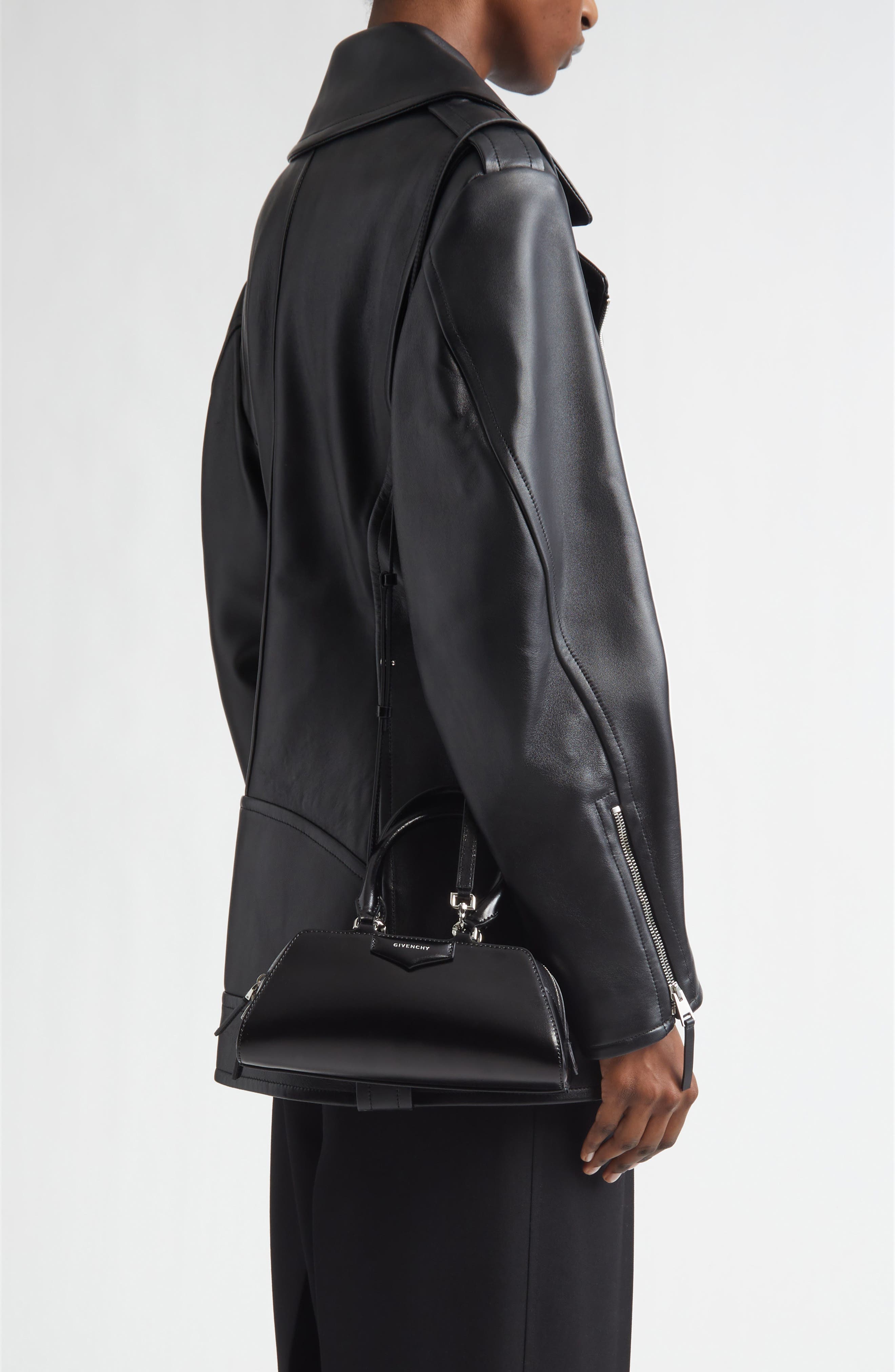 Givenchy Mini Antigona Leather East/West Satchel, Alternate, color, Black