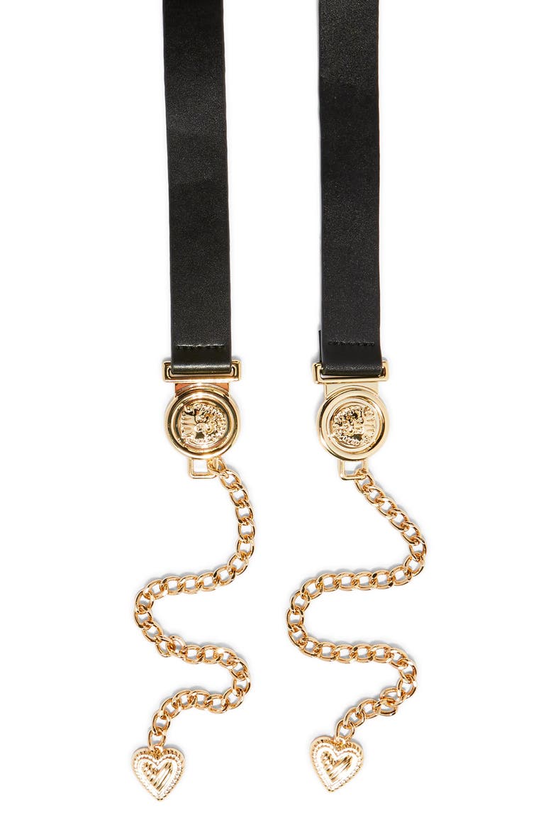 Lion Head Chain & Faux Leather Skinny Tie Belt, Alternate, color, BLACK